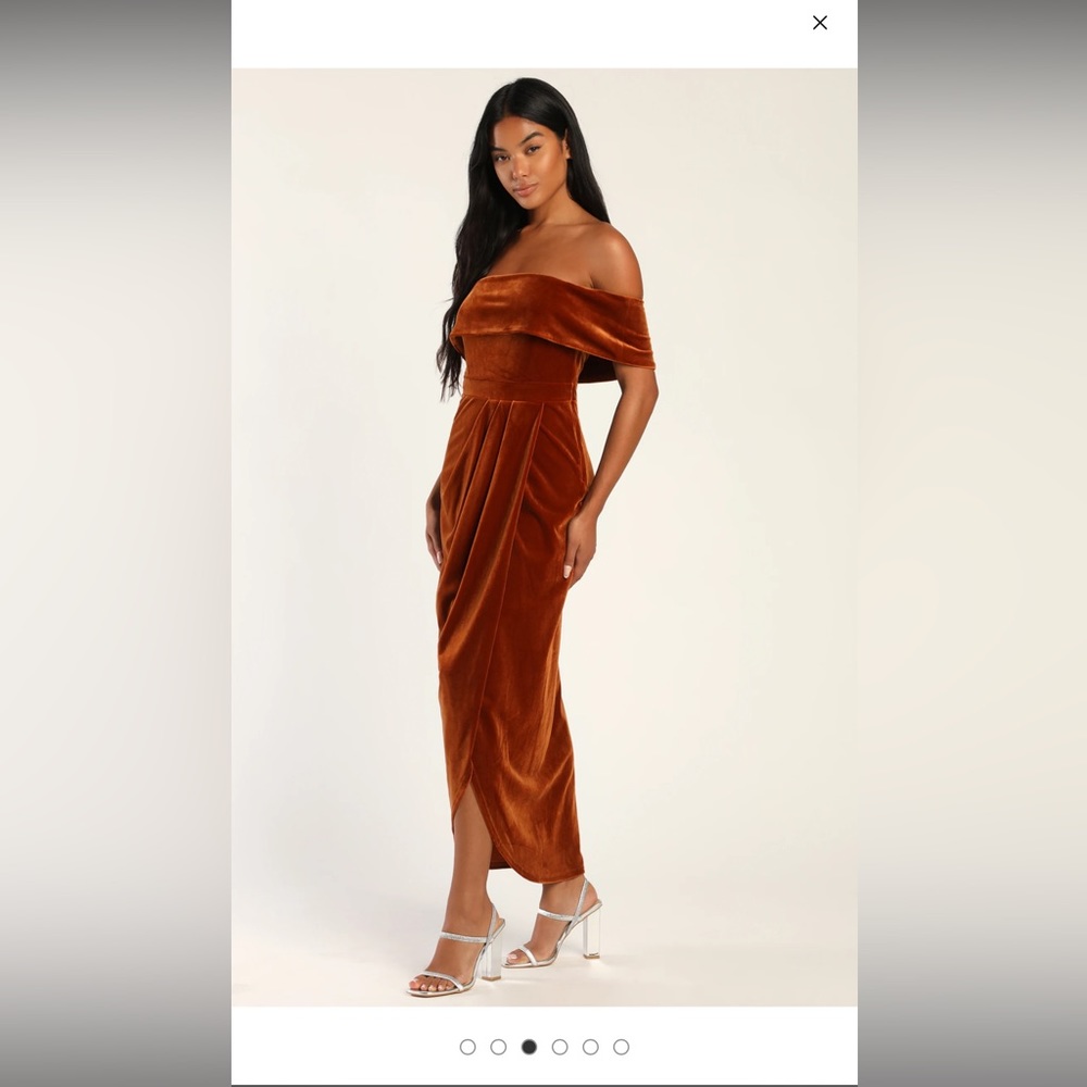 NWT Rust Velvet off the shoulder dress